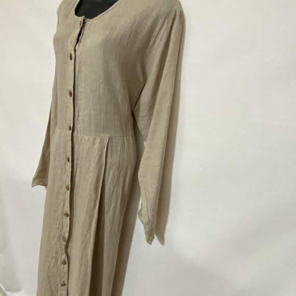 Q-4 Flax by Jeanne Engelhart 100% Linen Vintage Cream Maxi Dress Size M - Picture 14 of 14